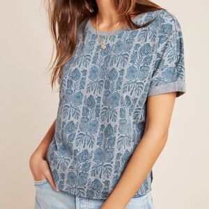 Anthropologie Blooming Print Blossom Banded Short Sleeve Top | Size L